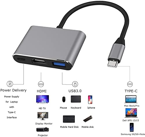 Type-c 3in1 Hdmi 4K Usb 3.0 Görüntü Veri Aktarımı Sağlar Usb Adaptör Notebook ve ile Uyumlu TC-23