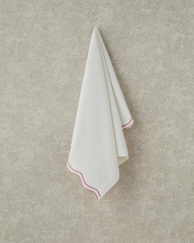 Retro Pamuklu Nakışlı Yüz Havlusu Ekru - Pembe