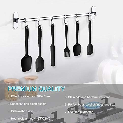 Silikon mutfak yardımcısı, 6 adet silikon spatula, çorba kaşığı, fırın fırçası, spatula, ısıya dayanıklı ve yapışmaz, paslanmaz çelik ve dikişsiz tek parça tasarım (siyah)