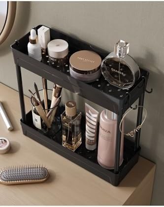 Rafata Çok Amaçlı 2 Katlı Evye Altı Düzenleyicisi Askılı Banyo Düzenleyici Kaydırmaz Tabanlı