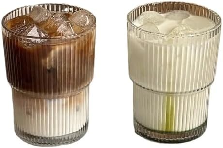 2 Adet 280 ml Origami Dayanıklı Çizgili Desenli Cam Bardak Kahve Çay Sunum Bardağı