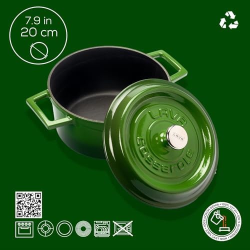 Metal Döküm Yuvarlak Tencere, 20 cm, Yeşil