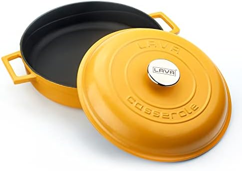 Metal Spring Serisi - Döküm Çok Amaçlı Tencere, Yuvarlak, 28 cm, Mat, Parlak Siyah Taban, Sarı, Kubbe Kapak