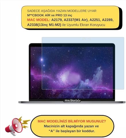 Air M1 ve Pro M1-M2 13 inç Uyumlu Şeffaf Anti BlueRay Ekran Koruyucu Göz Yormayan Bar ID Şeffaf