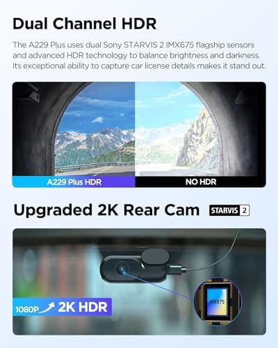 A229 Plus 3 Kameralı Ön-İç-Arka 2K+2K+1080P HDR Starvis 2 WiFi GPS’li Araç Kamerası