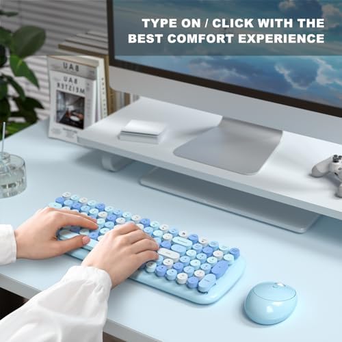 MOFii Kablosuz Klavye ve Fare Kombinasyonu, PC Bilgisayar Pencereleri için Çok Ortam İşlev Tuşları ve Numara Pedi ile 2.4Ghz Renkli Klavye (Mavi Karışık)