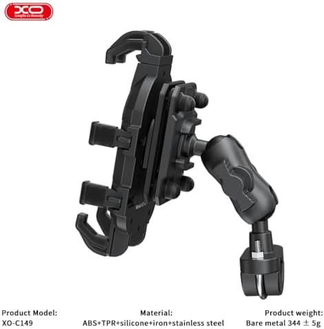 XO Titreşim Önleyici Gidon Telefon Tutucu C149 | 4.7-6.9" Uyumlu | Ayarlanabilir Kelepçe Mekanizması | Dayanıklı ABS & Paslanmaz Çelik Yapı | Motosiklet & Bisiklet Kullanımı İçin | 340gr | Siyah