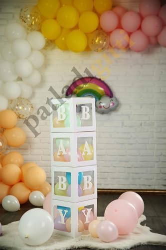 Patladı Gitti 33 Parça Baby Yazılı Şeffaf Kutu ve Balon Seti (Beyaz)