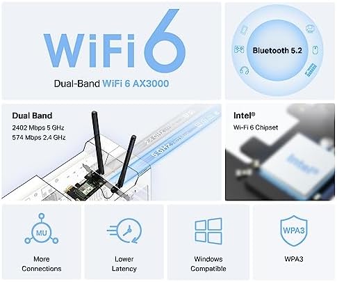 MA80XE, AX3000 Wi-Fi 6 Bluetooth 5.3 PCIe Adaptör