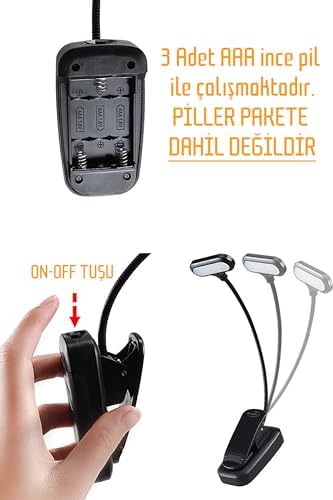 Ledli Klipsli Mini Kitap Okuma Lambası Mandallı Pille Çalışan Işık Masa Lambası Kitap Okuma Işığı