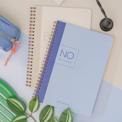 A5 Spiralli Karton Kapak Kareli Okul Defteri 80 yaprak 2'li Set - Ders Programlı - Lacivert/Bej