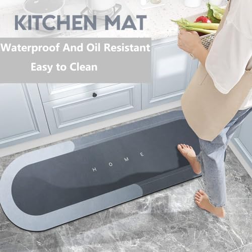 Banyo Paspası Halısı, Süper Emici Zemin Paspası Hızlı Kuruyan İnce Banyo Paspasları Halılar Kauçuk Kaymaz Alt Duş Halıları Duş Lavabo Küvet için 45 cm x 149 cm, Kare Koyu Gri