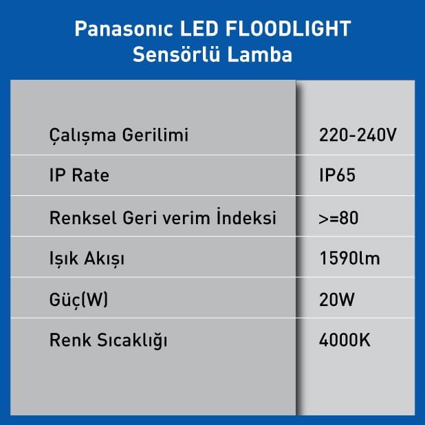 LED PROJEKTÖR SENSORLÜ, GÜN IŞIĞI 20W 1590LM 4000K