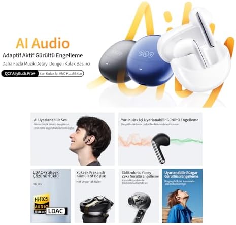 QCY HT10 Ailybuds Pro Plus Adaptif Anc Hi-res Ldac Aı 6 Mikrofon Bluetooth 5.3 Kablosuz Kulaklık Siyah