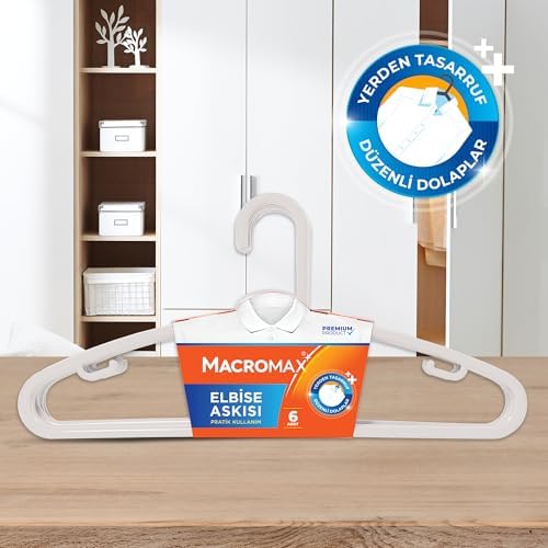 Elbise Askısı 6'lı Paket (Beyaz/Siyah), Düzenli Dolaplar İçin Pratik Kıyafet Askısı