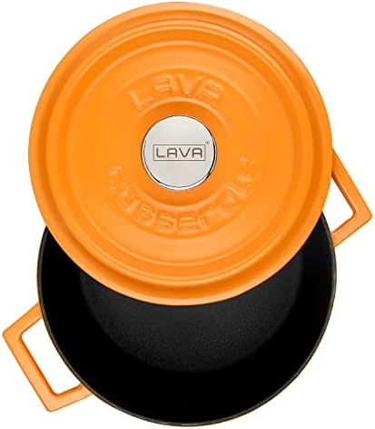 Metal Spring Serisi - Döküm Tencere, Yuvarlak, 24 cm, Mat, Parlak Siyah Taban, Turuncu