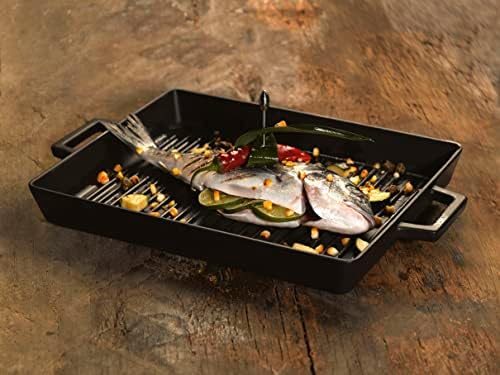 Hibrit Yekpare Çift Kulplu Dikdörtgen 26x32 cm Döküm Izgara Tava