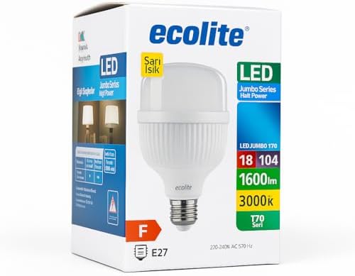 18W LED Ampul, 3000K Sarı Işık, 1600 Lümen, 104W Eşdeğer, E27 Duy, 220V, Dimmer Uyumsuz, F Enerji Sınıfı