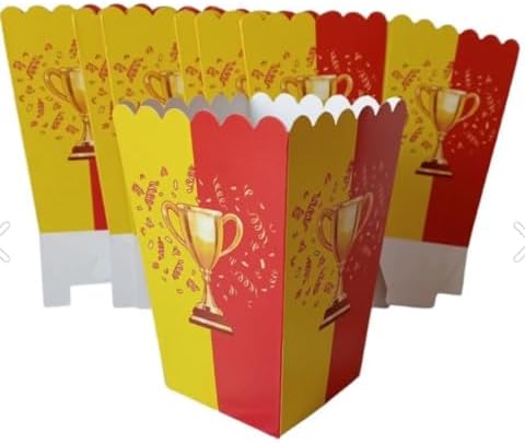 Partinity Sarı Kırmızı Aslan Temalı Popcorn Kutusu, 8'li Set, Doğum Günü Parti Malzemesi