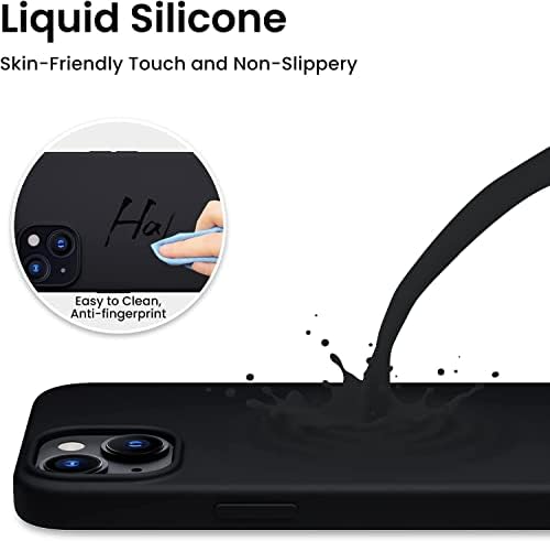 14 Kılıf 6.1 ile Uyumlu, İnce Sıvı Silikon 3 Katmanlı Tam Kaplamalı Yumuşak Jel Kauçuk Kılıf Kapak, Siyah