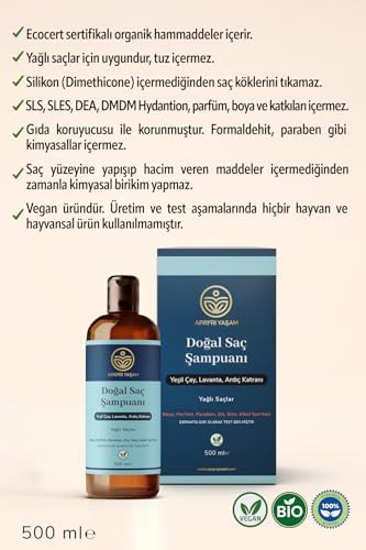 Yeşil Çay Lavanta Ardıç Katranı Özlü Yağlı Saçlar İçin Besleyici ve Onarıcı Şampuan 500 ML