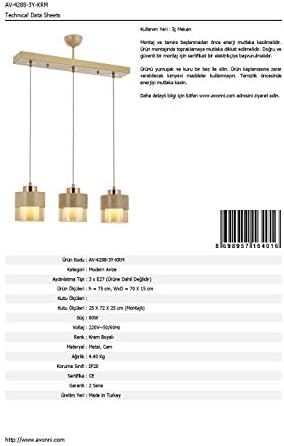 AV-60193-3Y-KRM Krem Boyalı Modern Avize E27 Metal Cam 70x15cm