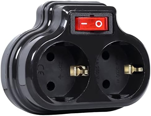 2'li Anahtarlı, İkili Topraklı Priz Çoklayıcı Fiş, Siyah renk, 16A 250 Volt, Max 3600 Watt (Siyah)