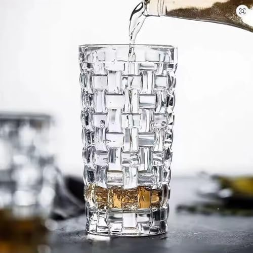 400ml,kabartma Dokuma Desenli 6 adet Uzun Cam Bardak, ve Soğuk Kokteyller,Buzlu İçececekler için Kibar Şık Ergonomik Tasarım Borosilikat Cam