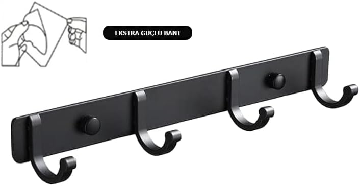 Kendinden Yapışkanlı Alüminyum 4'lü Askılık Mat Siyah