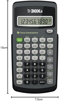Texas Instruments TI-30 Xa okul hesap makinesi (tek satırlı, 10 haneli, pille çalışır) gri siyah