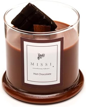 Büyük Üfleme Cam Ahşap Fitilli Hot Chocolate Vegan Mum (380 gr)