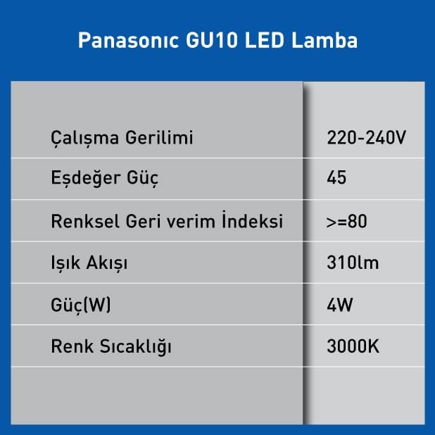 LED GU10, SICAK BEYAZ IŞIK 4W 310LM 3000K