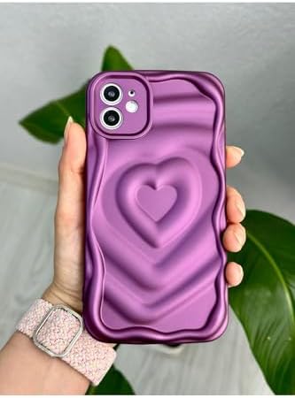 11 ile Uyumlu 3D Mat Kabartma Kalp Desenli Darbe Önleyici Kamera Korumalı Silikon Kılıf