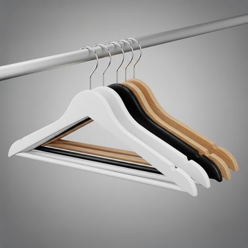 Ahşap Görünümlü Plastik Elbise Askısı (5 Adet) - Kaymaz Omuzlu, Şık ve Dayanıklı Giysi Askıları - Askılık, Dolap ve İçin (NATUREL)