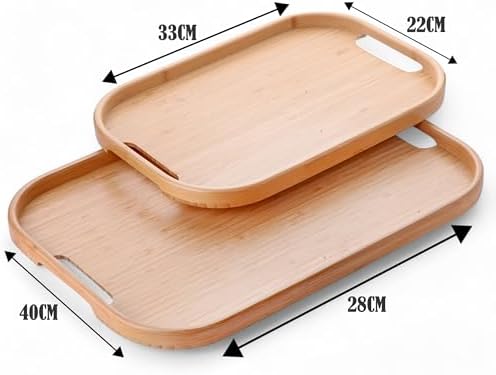 Dikdörtgen Bambu Servis Tepsisi, 2'li Set, 33x22 cm ve 40x28 cm | Dikdörtgen Bambu Tepsi