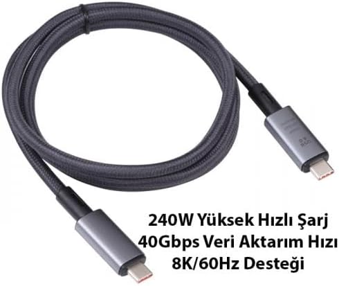 1MT USB 4.0 240W Thunderbolt Type-C to Type-C Şarj, Data ve 8K 60Hz Görüntü Aktarım Kablosu