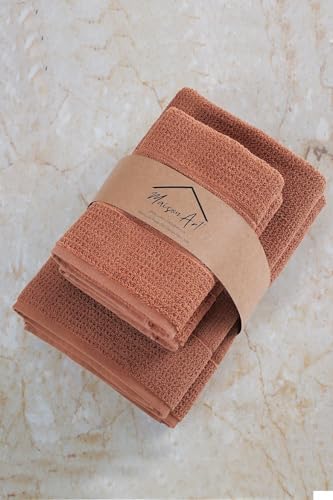 Tekstil | 50x90-70x140 Cm 4'Lü Banyo Havlu Seti,%100 Pamuklu Havlu Takımı Kiremit