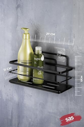 Yapışkanlı Ömür Boyu Paslanmaz Kristal Ayarlanabilir Raf Banyo Düzenleyici Şampuanlık 2 ADET Siyah L