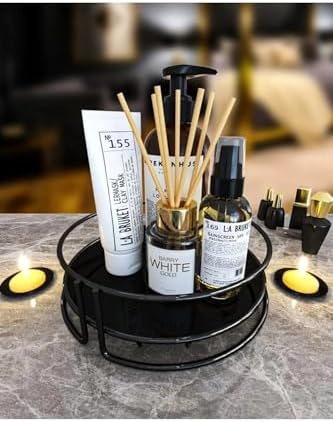 Banyo Kozmetik Takı Düzenleyici Çok Amaçlı Organizer Tek Katlı Servis Sunum Tepsisi İkramlık Siyah