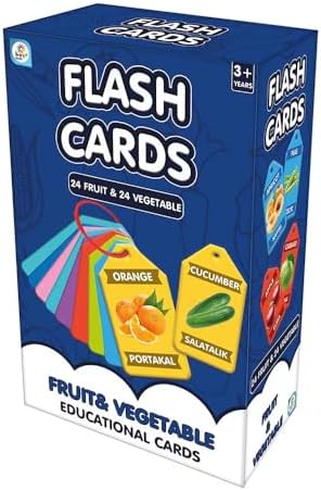 Meyve ve Sebze Eğitim Kartları, 48 Türkçe-İngilizce Kelime, 3+ Yaş