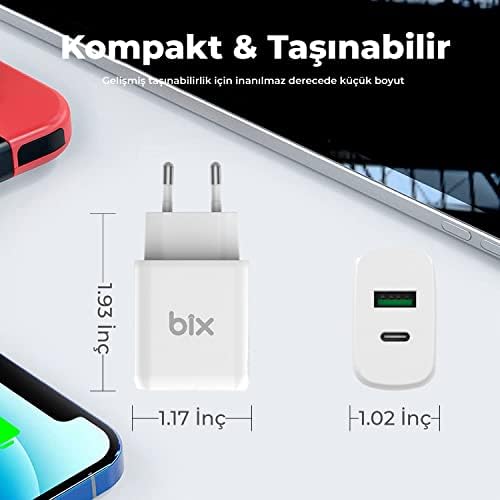 Bix ZH-2U41T 25W PD 3.0 Type-C & USB-A Çift Bağlantı Noktalı Hızlı Şarj Adaptörü,, 15/14/13/12/Pro Max, iPad Air/Pro ve Daha Fazlası ile Uyumlu