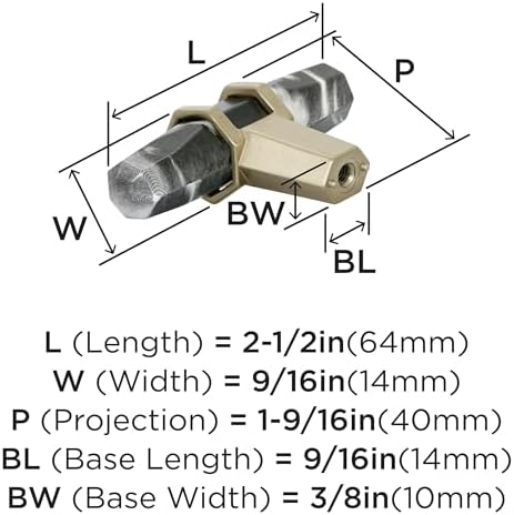 | Dolap Topuzu | Mermer Siyah/Altın Şampanya | 2-1/2 inç (64 mm) Uzunluk | Taşıyıcı | 1 Paket | Çekmece Topuzu | Dolap Donanımı