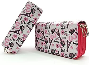 Kalem Kutusu Eyfel Paris Desenli Kawai Organizer Kalemkutu Vegan Deri Üç Bölmeli Kalemlik