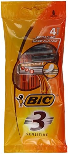 BIC 3 Sensitive Erkek Tıraş Bıçağı 4'lü Poşet (1 x 4 Adet), 3 Bıçaklı, Aloe Vera ile Zenginleştirilmiş Kayganlaştırıcı Jel Şerit