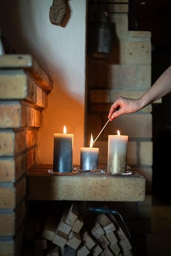 Rustik Blok Sütun Mum - Altın - Parıltılı - 35 Saat Uzun Yanma Süresi - Ev Mumları - İç Dekorasyon - Kokusuz - Doğal Vegan Mum - Yağı Yok - 80 x 68 mm