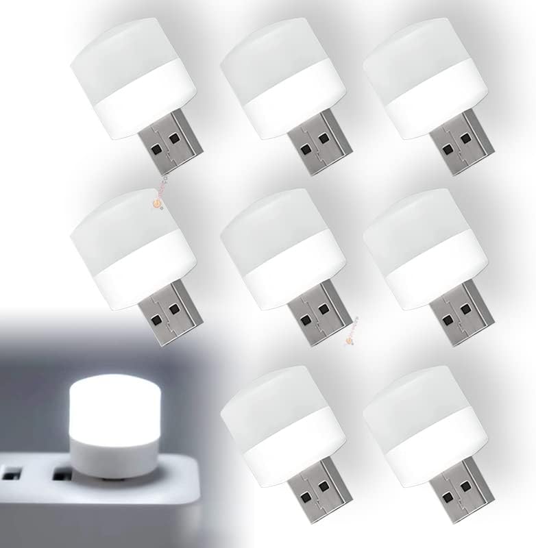 Mini USB LED Işık, 1W Enerji Tasarruflu, Gece Aydınlatma, Rehber Gece Lambası, Kitap Okuma Lambası Işığı, Küçük Yuvarlak Işıklar (8 ADET)