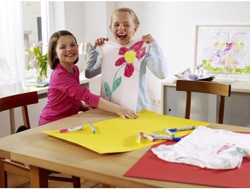 17 FUNTASTICS TEXTILE FUN çocuklar için tekstil kalemi - sarı, kahverengi, mavi, kırmızı, yeşil - 5'li kalem seti - 2-3 mm yuvarlak uç