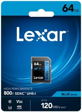 64GB Professional 800x SDXC™ UHS-I cards, up to 120MB/s read 45MB/s write C10 V30 U3