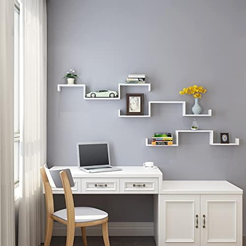 Duvar Rafları, 3'Lü Set, U Şeklinde Yüzer Raflar, Çok Parlak Yüzey, Yaratıcı Fikirler, Mdf'Den Yapılmış Depolama Rafı, Beyaz Lws40Wt