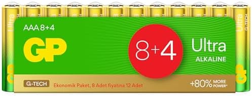 GP G-TECH Ultra Alkalin İnce LR03 - AAA Boy 1.5V Pil 12'li Shrink